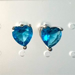 Blue Crystal Silver Heart Earrings w/ butterfly backs
